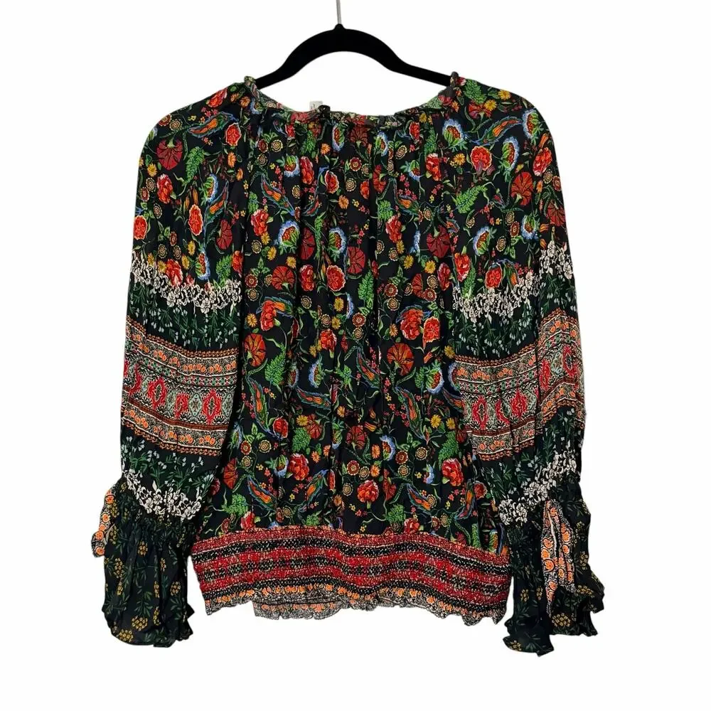 Alice + Olivia Kora Smocked Floral Peasant Top Ruffle Sleeve - Picture 4 of 7